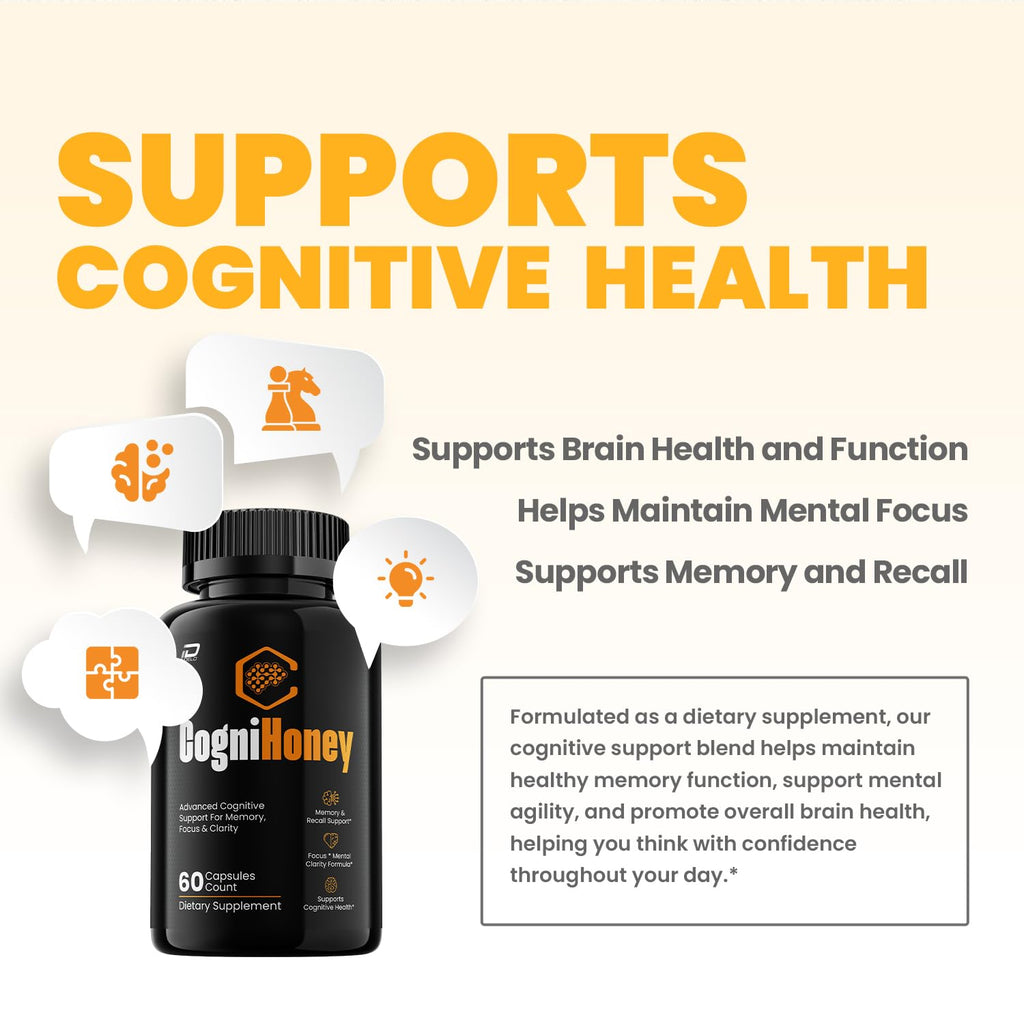 CogniHoney Capsules – Cogni Honey Pills Advanced Formula Natural Blend Focus Memory Support and Reviews - 5 Pack - 300 Capsules