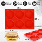 4 Inch Muffin Top Pan, Silicone Molds for Breakfast Sandwiches, English Muffins, Whoopie Pies, Corn Bread, Egg Bites, Tarts - 4 Pack Red