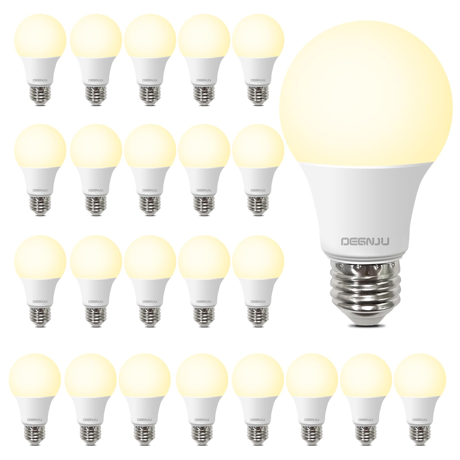 DEGNJU LED Light Bulbs, 60 Watt Equivalent LED Bulbs A19, 2700K Soft White, 800 Lumens, E26 Standard Base, Non-Dimmable, 8W Warm White LED Bulbs for Bedroom Living Room, 24 Pack