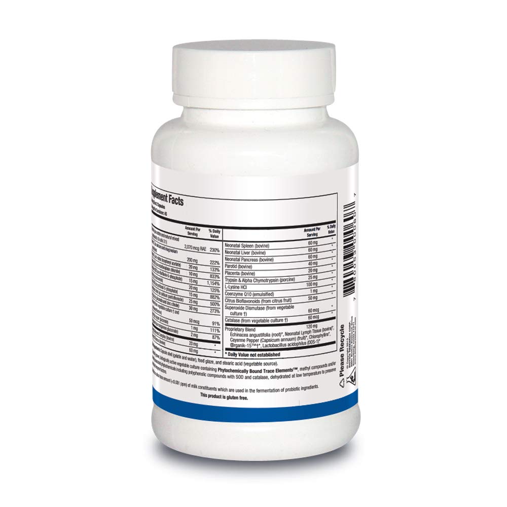 BIOTICS RESEARCH Bio Immunozyme Forte Multivitamin/Mineral to Support Normal, Healthy Immune Function, Echinacea, Cayenne Pepper, Lactobacillus acidophilus, Probiotics, Amino Acids 90 Capsules