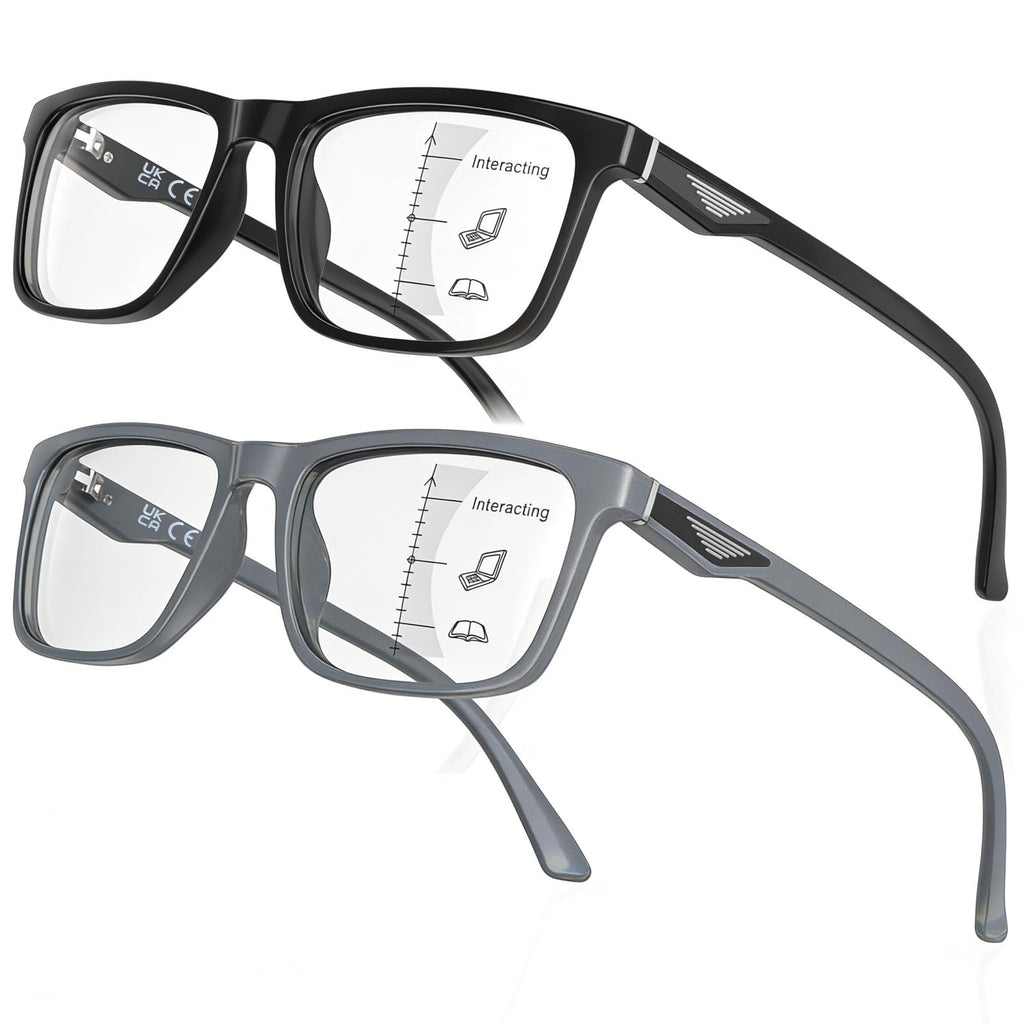 LianSan Progressive Multifocus Reading Glasses for Men,No-Line Blue Light Blocking Multifocal Computer Readers Anti Eyestrain(2 Colors/Progressive Top is not Zero,2.0x)