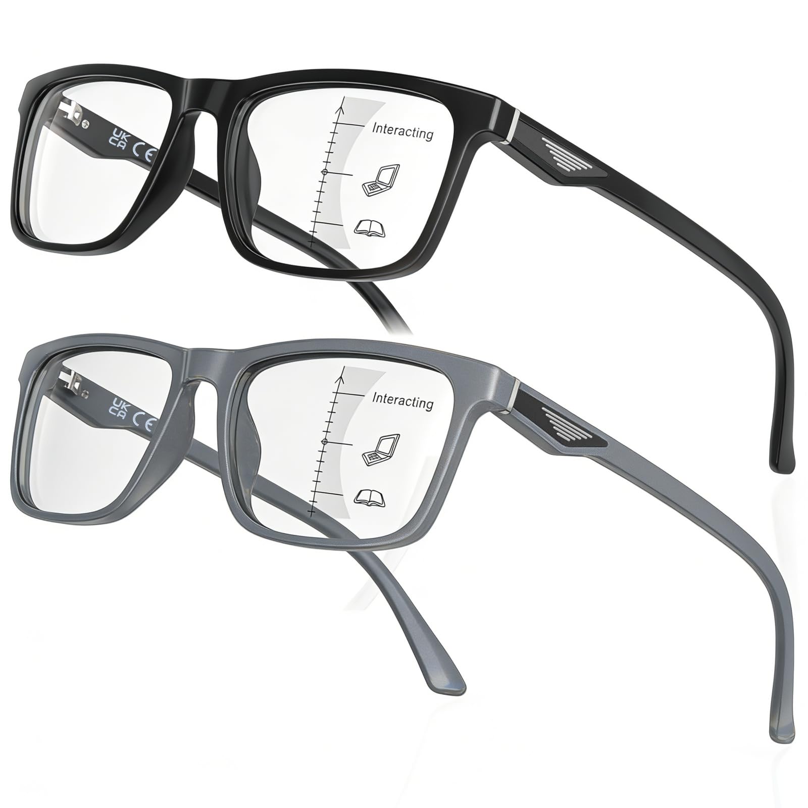 LianSan Progressive Multifocus Reading Glasses for Men,No-Line Blue Light Blocking Multifocal Computer Readers Anti Eyestrain(2 Colors/Progressive Top is not Zero,2.0x)