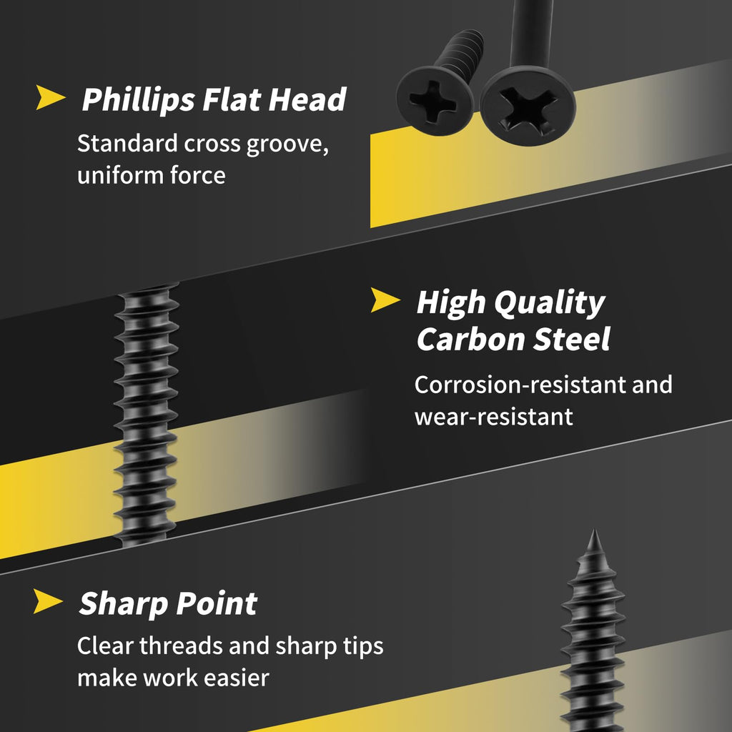 240PCS Wood Screws Assortment Kit, FIXLINK E-Coated Flat Head Screws Set