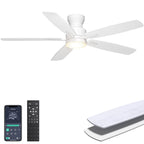 Ohniyou Ceiling Fans with Lights, 52'' Low Profile Ceiling Fan with Light and Remote/APP Control, Modern Flush Mount Ceiling Fan for Indoor Bedroom Living Room, Dimmable, Qiuet DC Motor, White