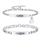 Personalized Matching Bracelet for Couple - Free Engraving Custom Couples Bracelets,Hypoallergenic Adjustable Stainless Steel Long Distance Relationship Jewelry,Promise Bracelet Gifts for Him and Her