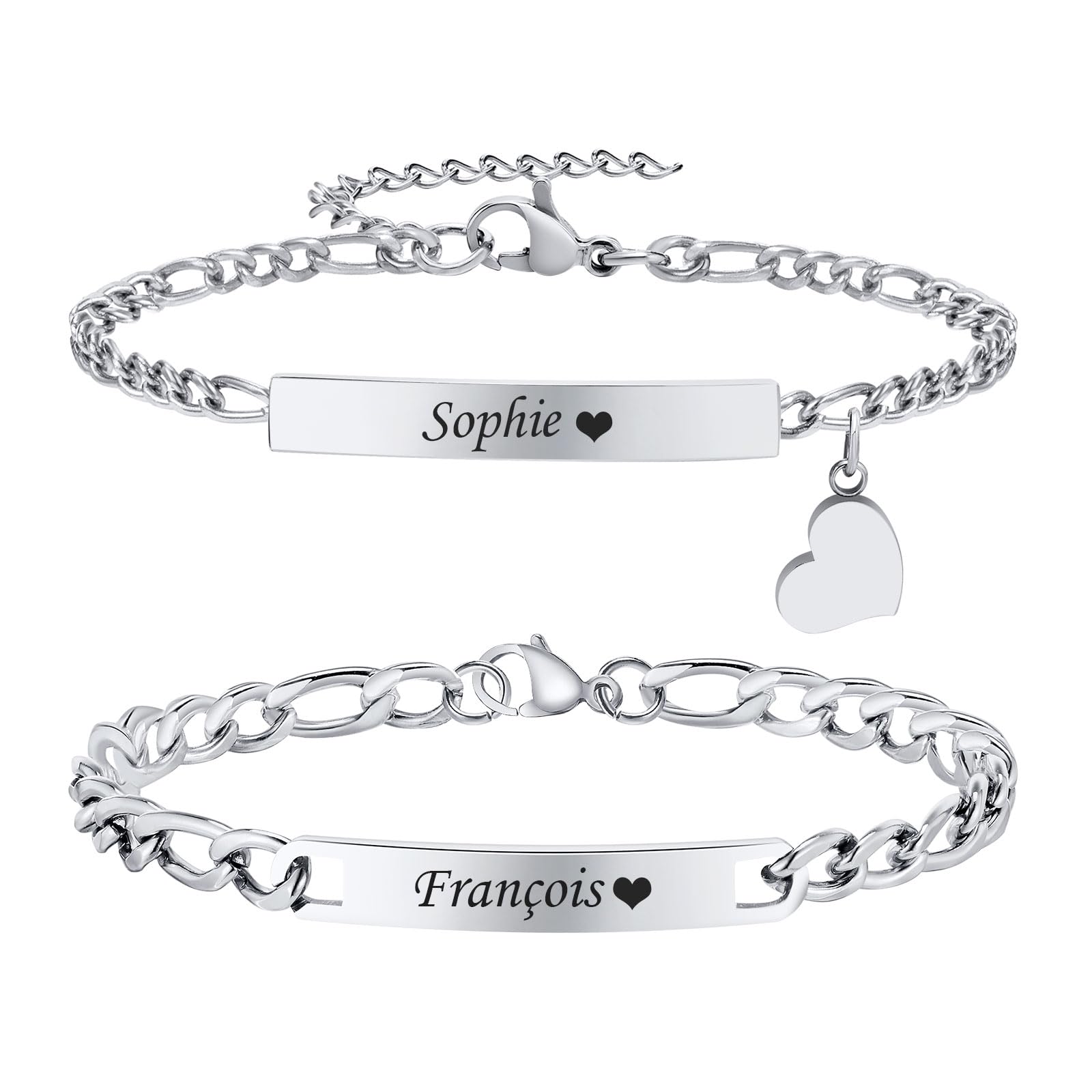 Personalized Matching Bracelet for Couple - Free Engraving Custom Couples Bracelets,Hypoallergenic Adjustable Stainless Steel Long Distance Relationship Jewelry,Promise Bracelet Gifts for Him and Her
