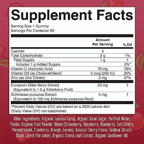 Mary Ruth's 5-1 Immunity Gummies with Elderberry for Kids & Adults | Cherry | Pectin Based | Vegan | 90 Count