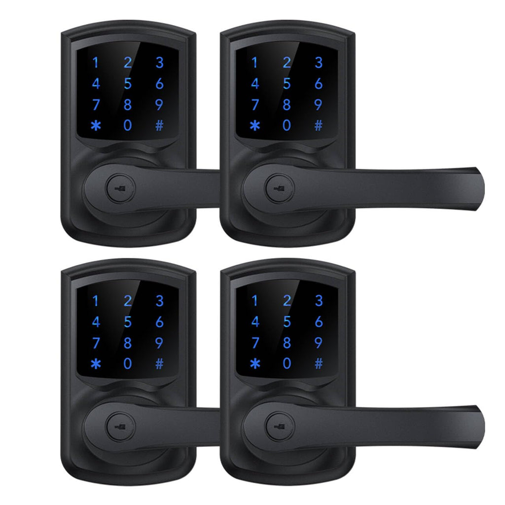 HIDALIFE Keyless Entry Door Lock, Keypad Door-Lock with Handle, Touchscreen, Auto-Locking, Anti-peep Password, Easy to Install for Front Door, Home, Office, Matte Black 4 Pack