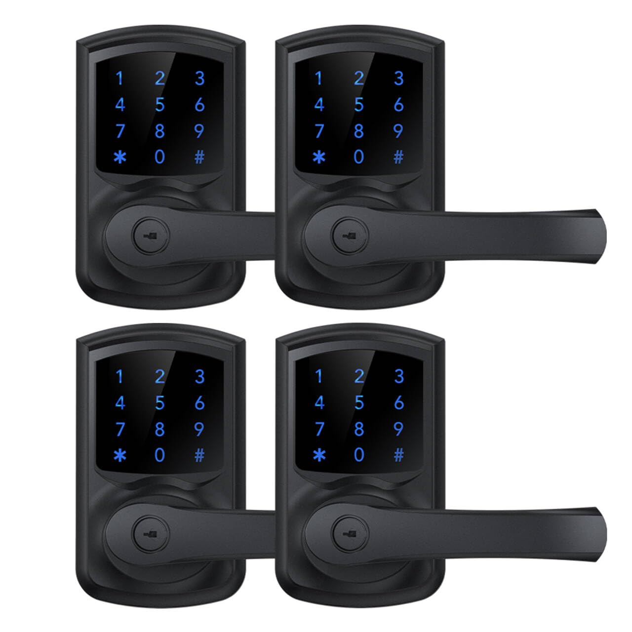 HIDALIFE Keyless Entry Door Lock, Keypad Door-Lock with Handle, Touchscreen, Auto-Locking, Anti-peep Password, Easy to Install for Front Door, Home, Office, Matte Black 4 Pack