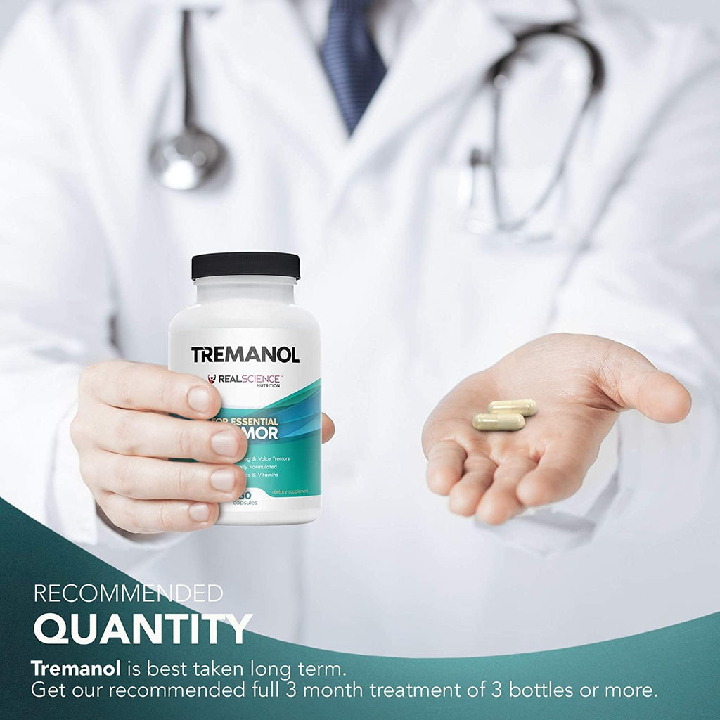 Tremanol Natural Aid for Essential Tremor - Provides Tremor Relief for Shaky Hands, Arm, Leg And Voice (Pack of 3 Of 60 Capsules Each)