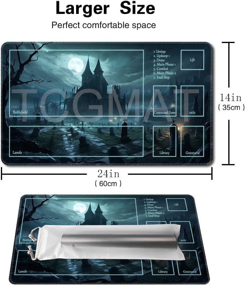 MTG Playmat Size 24x14in Free Storage Bags Non-Slip Backing, Ideal for Card Game Enthusiasts TCG Playmat (A Spooky Place - Deck)
