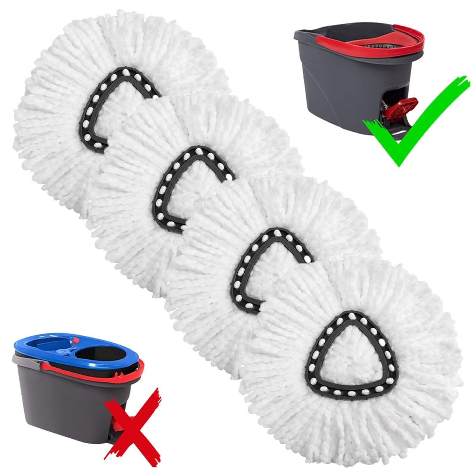 YUAKOU 4-Pack Mop Replacement Heads For Ocedar Mop Replace Head EasyWrin Spin Mop Heads Replacements, White Microfiber, Floor, Wall