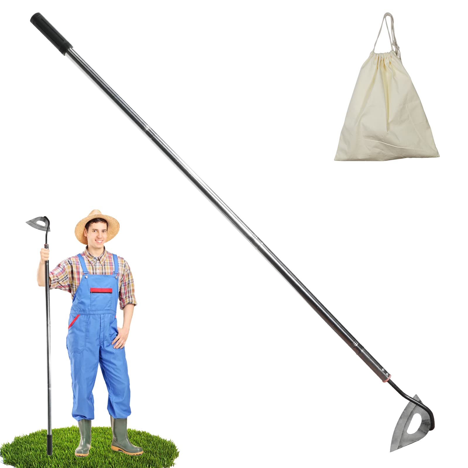 Hoe Garden Tool,All-Steel Hardened Hollow Hoe Heavy Duty Action Hoe with 55 Inch Adjustable Handle Scuffle Garden Hula Hoe with Rake for Backyard Weeding,Farm Planting (1 Pack Long Handle Hoe)