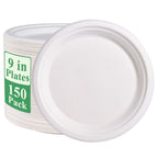 Vplus 150 Pack Paper Plates 9 inch 100% Compostable, Heavy-Duty Disposable Paper Plates Bagasse Natural Biodegradable Eco-Friendly Sugarcane（White）