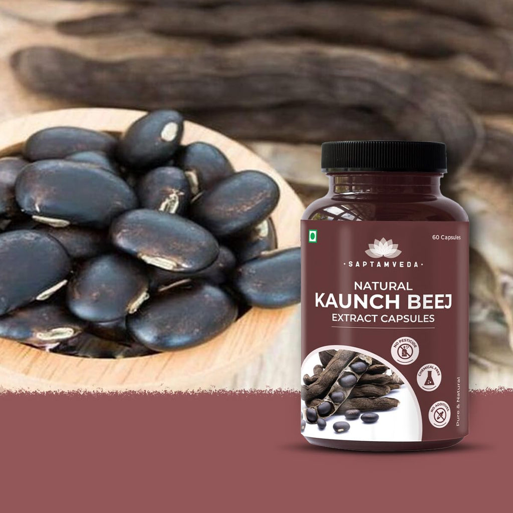 SAPTAMVEDA Natural Kaunch Beej Extract-500mg 60 Veg Capsules (Pack of 1)