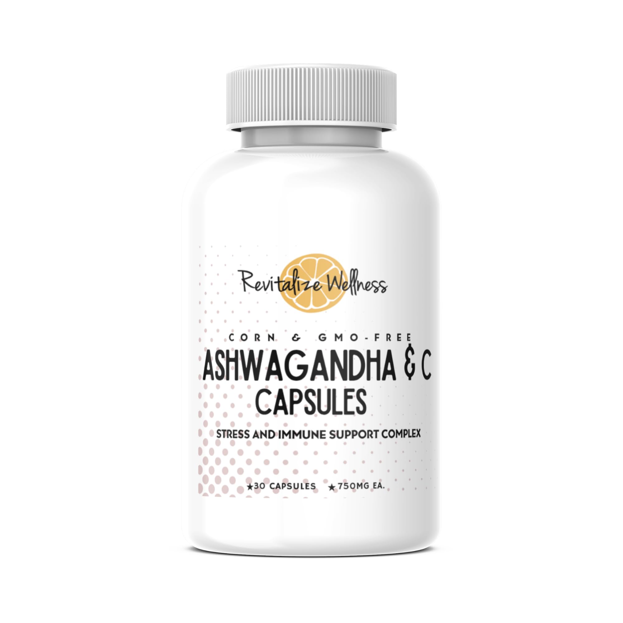 Revitalize Wellness Ashwagandha + Vitamin C Capsules | Stress and Immune Support Complex | with 550 mg Ashwagandha and 200 mg Vitamin C per Serving | 30 Servings
