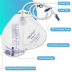 GlobalRoll Urinary Drainage Bag with Anti-Reflux Chamber, Urine Bag with 2000 mL Volume, 48" Drainage Tube, Clips and Hanging Hook, Professional Urinary Bag for Home and Hospitals Health Aids, 5 Pack