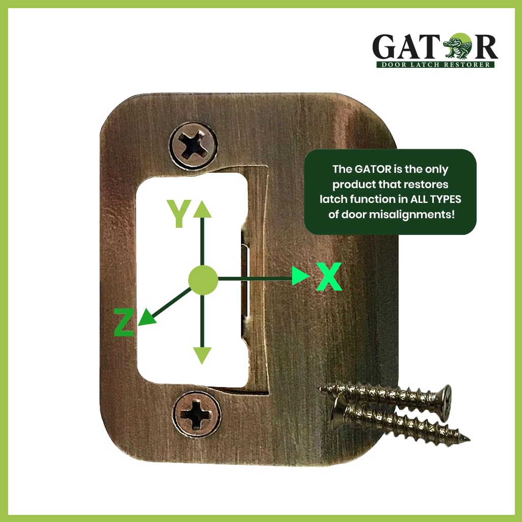 Gator Door Strike Plate with Screws, – 2-1/4" by 1-3/4" Universal Latch Restorer Alloy Steel Lock Hardware for Interior and Exterior Doors, Replacement Door Latch Plate | Antique Brass 4-Pack