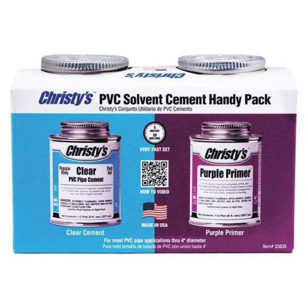 Christy's Handy Pack: Clear PVC Cement and Purple Primer, 1/2 Pint