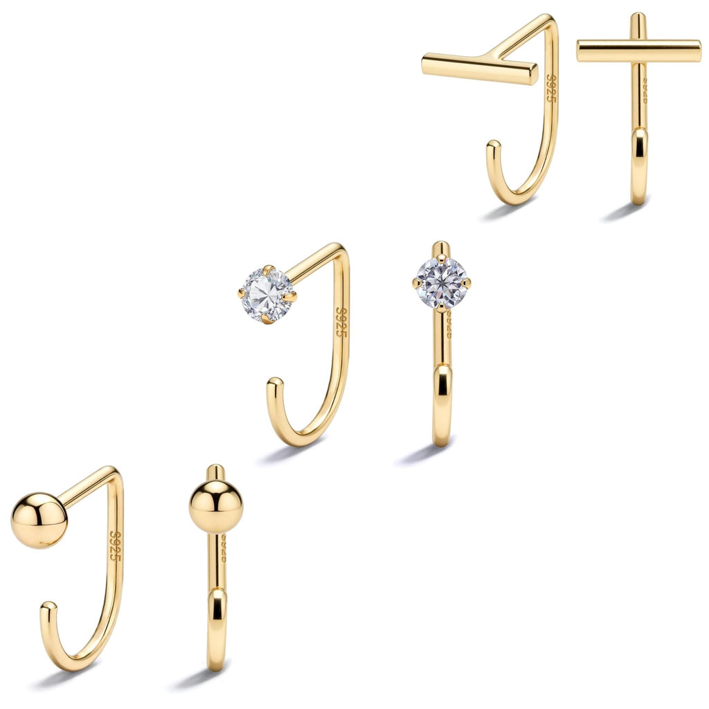 Sanglarst 925 Sterling Silver 14K Gold Plated Backless Half Hoop Earrings