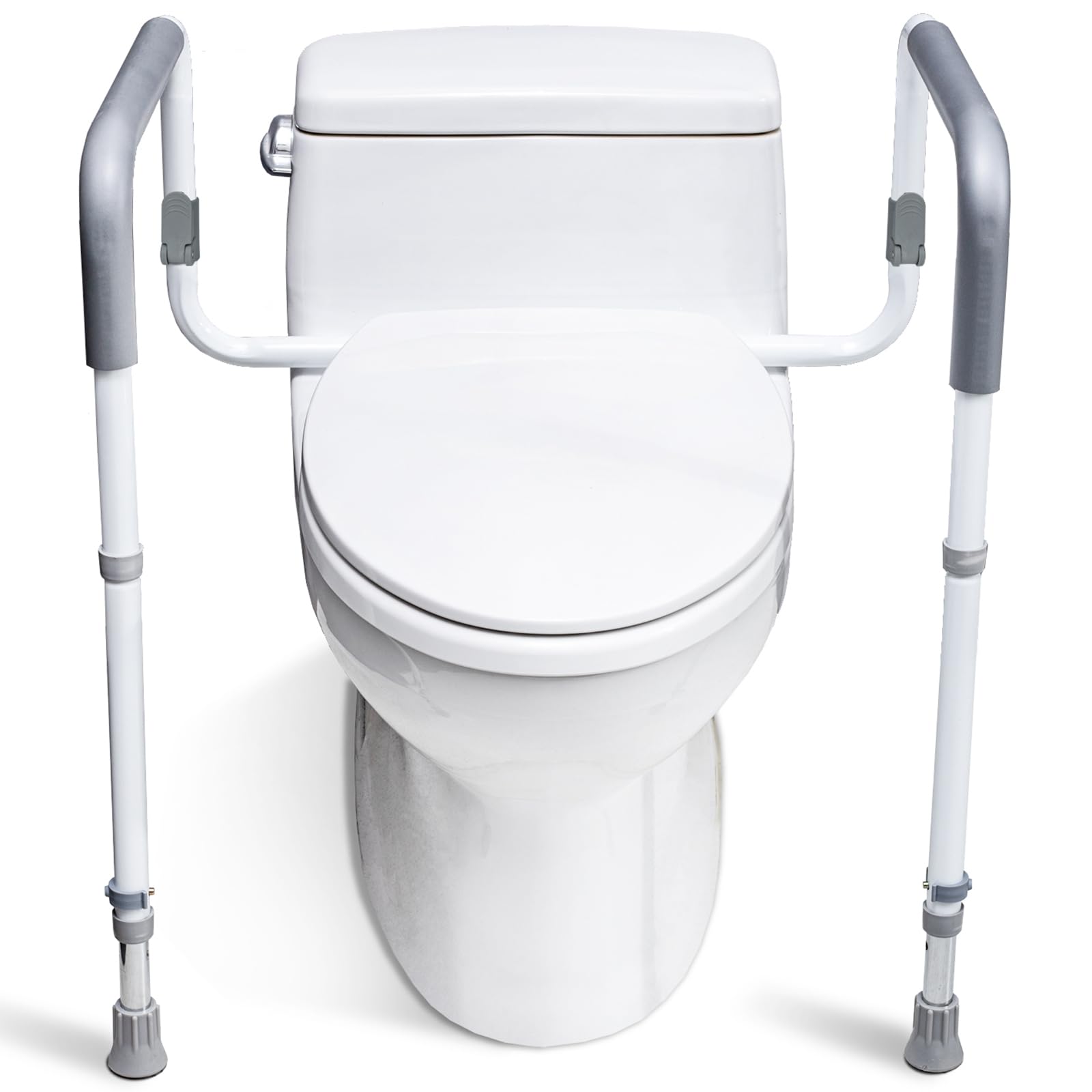 WeHwupe Toilet Safety Rails for Elderly Adults - Adjustable Bathroom Toilet Safety Frame with Handles - Stand Alone Toilet Grab Bar for Senior, Handicap & Disabled,Fits Most Toilets, White, TRX-8002
