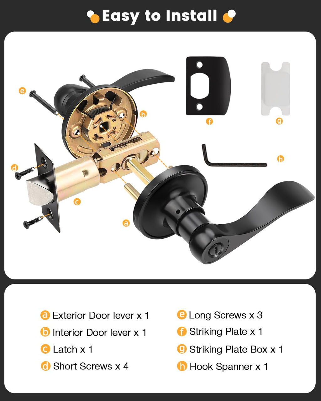 Gobrico 8 Pack Matte Black Privacy Bed/Bath Door Handle Levers, Reversible Keyless Wave/Drop Style Zinc Alloy Knob for Interior Doors