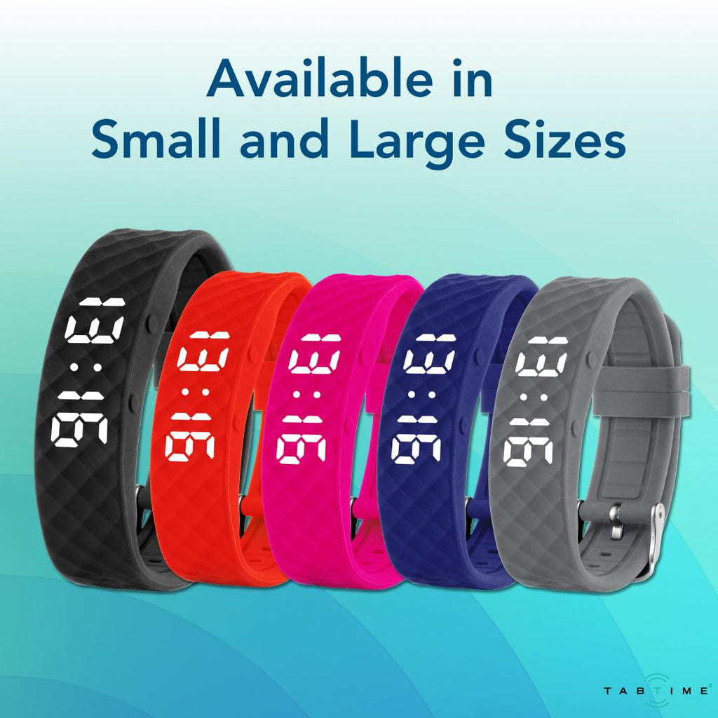 Tabtime Vibrating Alarm Wristband - Silent Alarm Watch for Adults and Kids - with up to 10 Personal Alarms or Pill Reminders per Day?