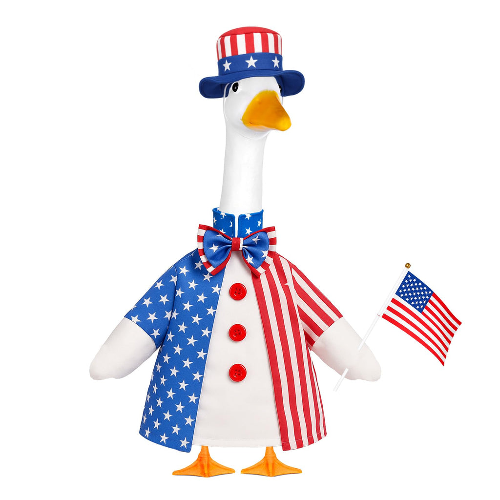 ENBOFID 4th of July Porch Goose Outfits, Patriotic Goose Outfits Costume for 23inch Plastic Cement Statue, Independence Day Goose Outfits Clothes for Outdoor Garden Patio Decor