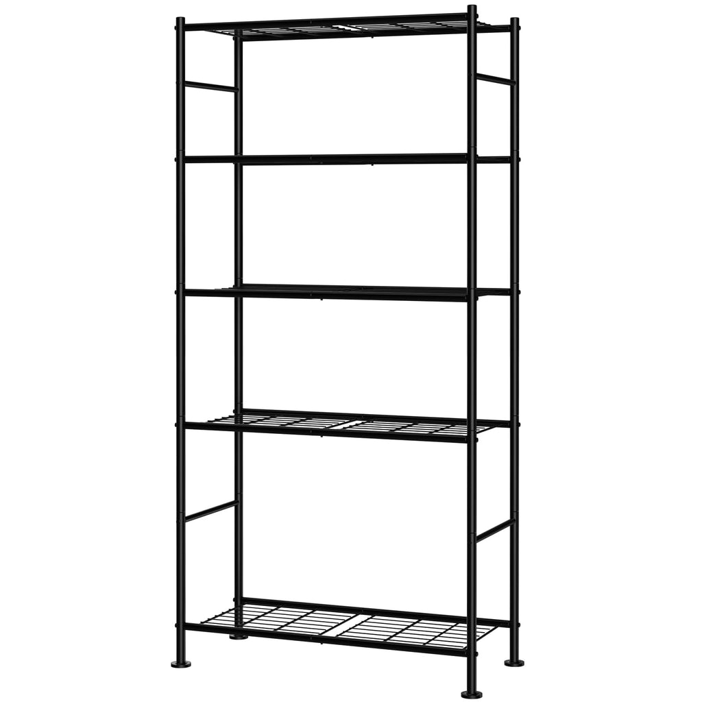 Sakugi Storage Shelves - 5 Tier Shelf Organizer, Sturdy Metal Garage Shelving with Adjustable Leveling Feet, Space-Saving Shelves Organizer for Pantry, Laundry, Kitchen (32" x 12" x 71", Black)