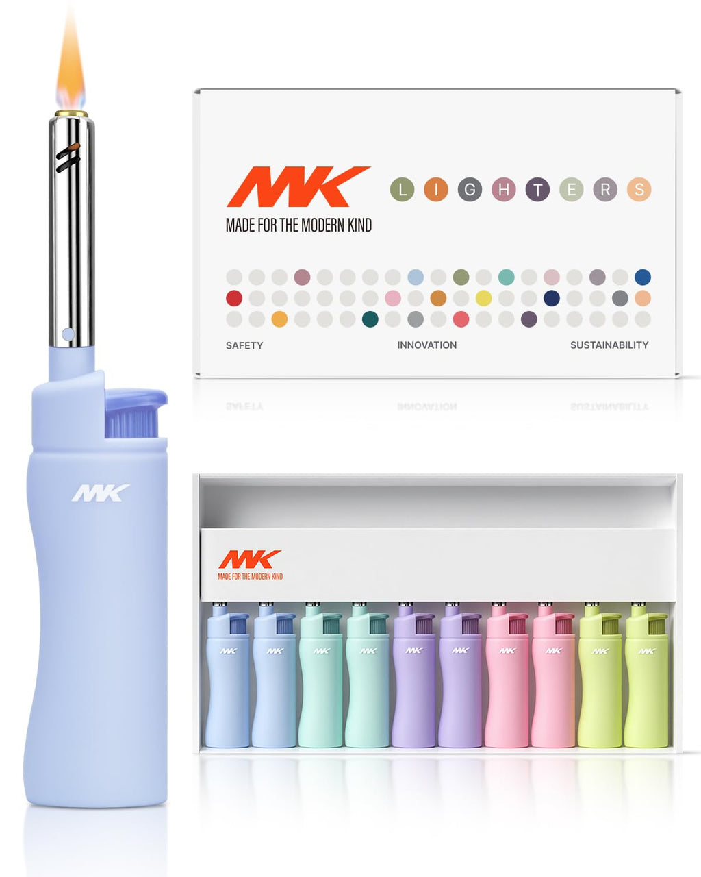 MK Lighter 10PCS Candle Lighters, Windproof Flame, Ideal as for BBQ, Camping, Outdoor, Butane Refillable Lighte, Multipurpose (Harmony-10PC)