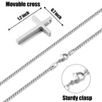 Fiusem Silver Cross Necklace for Men, Small Stainless Steel Pendant 26 Inch