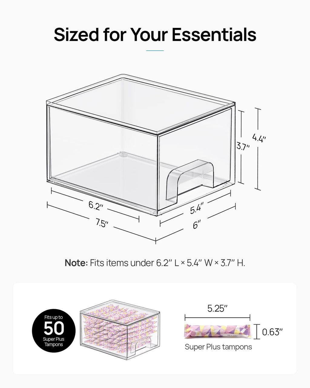 Vtopmart 4 Pack Small Clear Stackable Storage Drawers, Fits Narrow Spaces