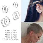 EPIRORA Silver Hoop Earrings- Cartilage Earring Small Hoop Earrings for Women Men,4 Pairs of Hypoallergenic 925 Sterling Silver Tragus Earrings(Silver,8mm/10mm/12mm/14mm)