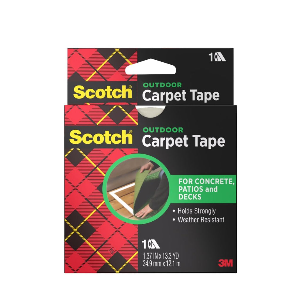 3M Scotch Double-Sided Carpet Tape 1.3 in x 40 ft – Heavy Duty Indoor/Outdoor Rug Gripper for Hardwood, Vinyl, Tile & Concrete Floors – Non-Slip Adhesive for Area Rugs and Mats - 4 Pack