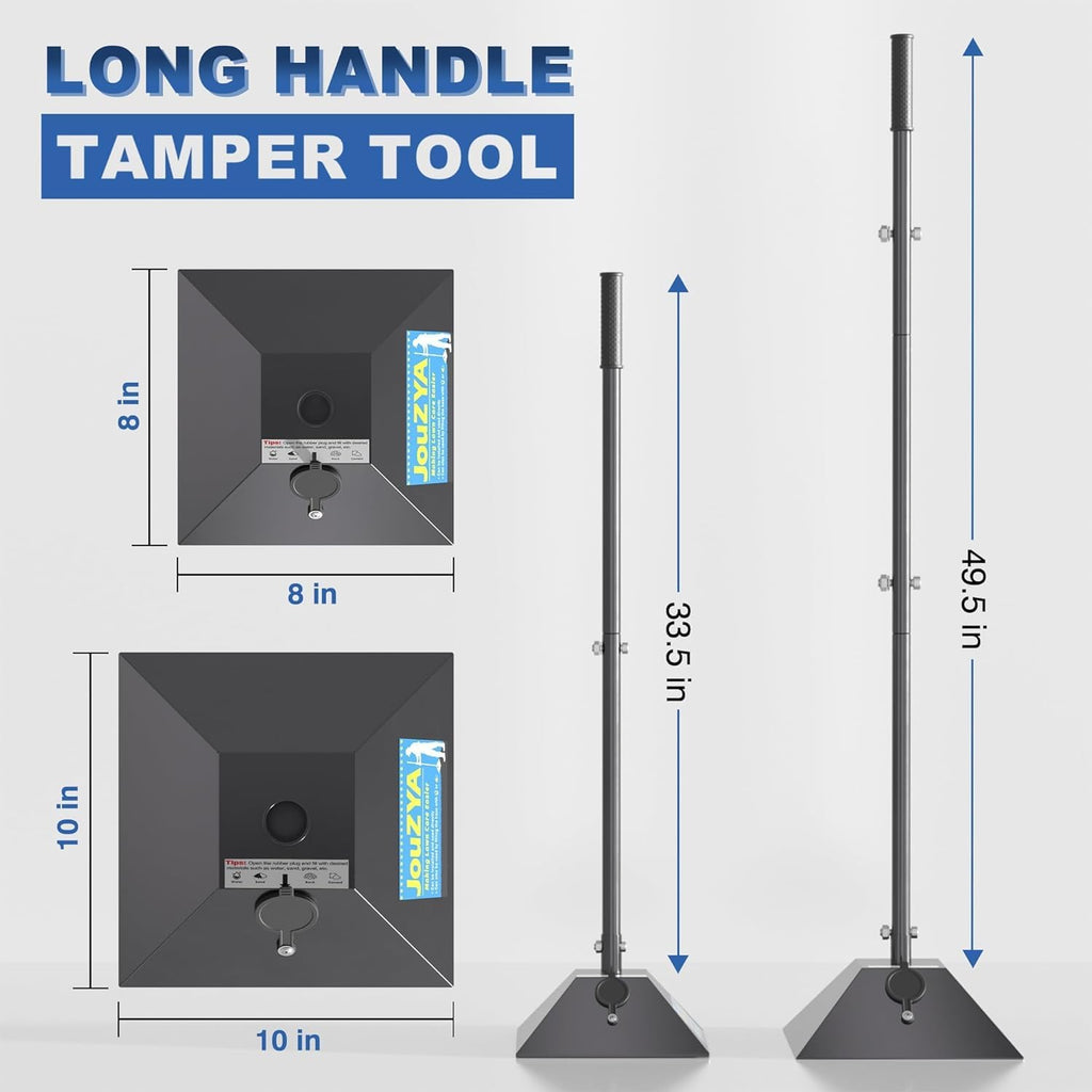 Steel Tamper 8"x8" with 49" Handle, Ground Tamper Tool Fillable Steel Base