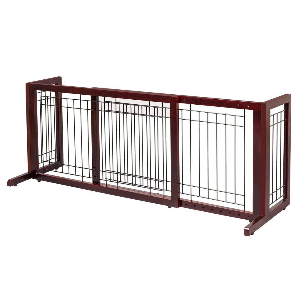 Bonnlo Free Standing Dog Gate, 39" - 68" Wide Pet Gate for Fireplace Stairs Doorways, Wooden Adjustable Pet Fence Indoor, Christmas Tree Gate (Cherry)