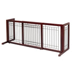 Bonnlo Free Standing Dog Gate, 39" - 68" Wide Pet Gate for Fireplace Stairs Doorways, Wooden Adjustable Pet Fence Indoor, Christmas Tree Gate (Cherry)