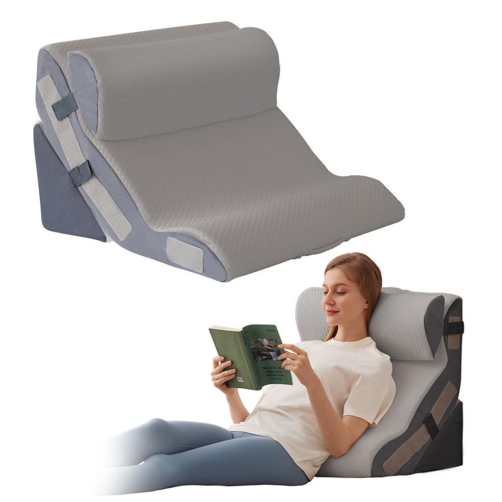 Ahpmeoa 3PCS Wedge Pillow Set for After Surgery, Back Pillow for Bed Sitting up, 10-in-1 Foam Wedge Pillow for Acid Reflux & Back Pain Relief, Post Surgery Pillow for GERD & Snoring, Grey
