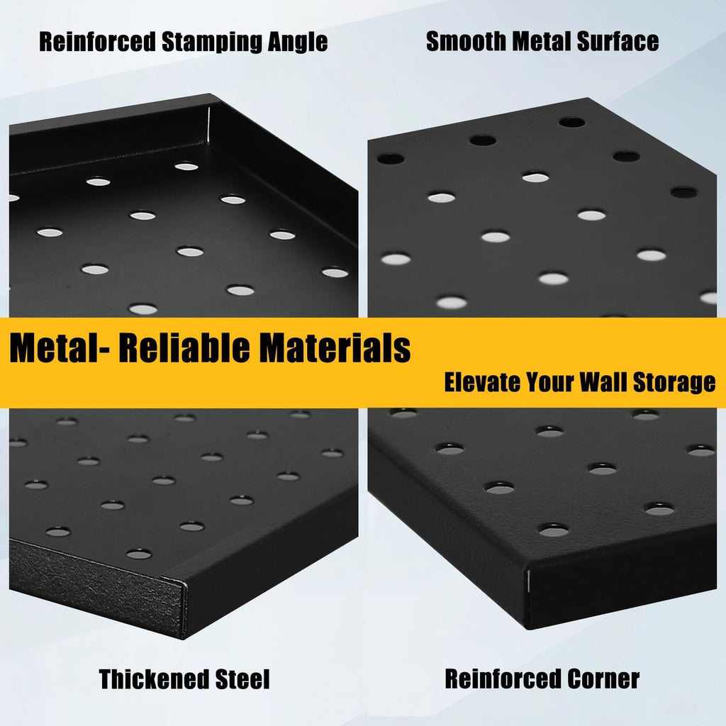 PBHEPJ 8 Pcs Metal Pegboard Panels, Heavy Duty Peg Boards for Garage and Garden Tool Storage, Includes Drywall Anchors and Screws Kits, Black (8 pcs 16in x 12in)