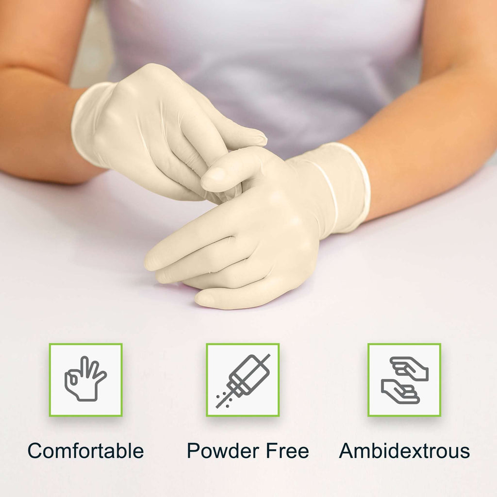 FifthPulse Medical Examination Latex Gloves X Large - 100 Count - Powder Free - Extra Thick 4.5 Mil - Natural Color - Non Sterile Disposable Gloves