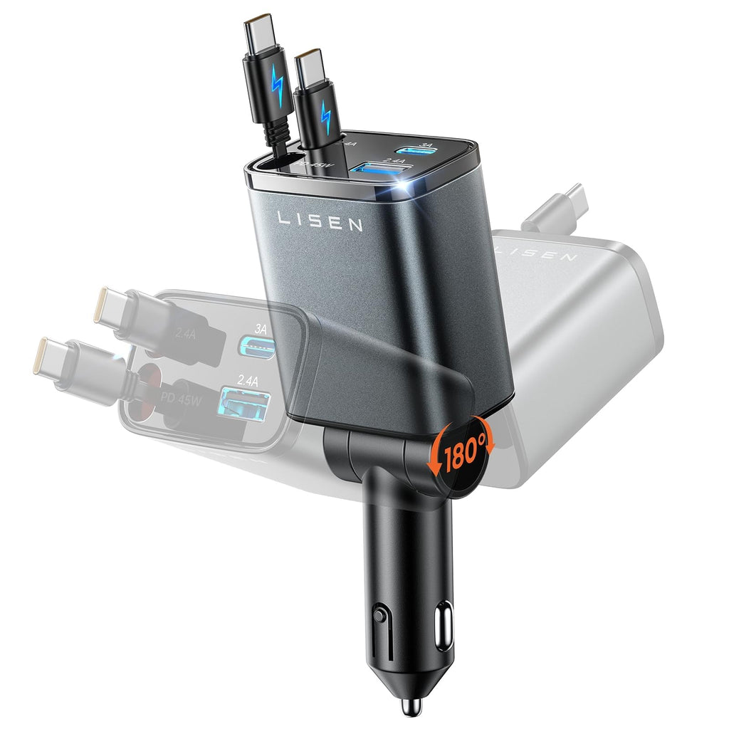 LISEN Retractable Car Charger USB C Fast Charge for iPhone 18 17 Pro Max