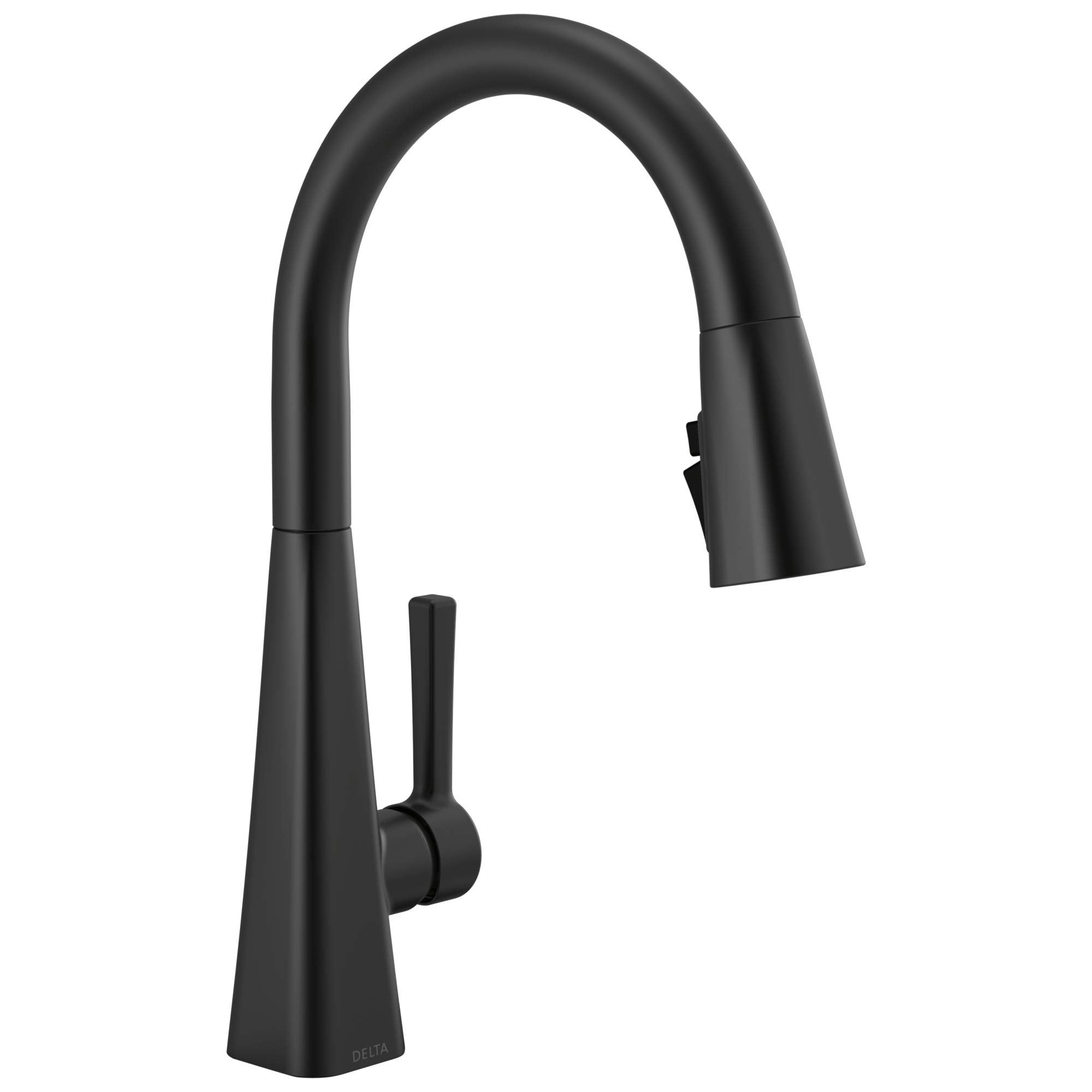 Delta Lenta Matte Black Kitchen Faucet with Pull Down Sprayer, Modern Single Hole Kitchen Sink Faucet, Single Handle, Matte Black 19802Z-BL-DST