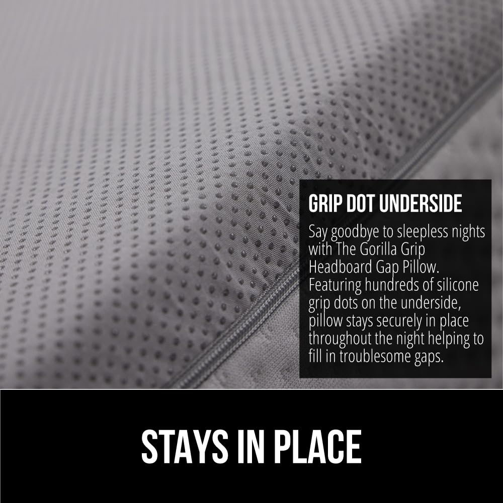 GORILLA GRIP Queen Bed Wedge Pillow for Headboard Gap, Filler Between Mattress Gaps, US Designed, Comfortable Supportive High Density Cushion Foam Pillows, Stay in Place Gripping Dots, Soft Gray