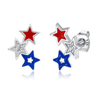 American Flag Earrings for Women Fourth of July Patriotic Stud Earrings 925 Sterling Silver USA Independence Day Patriots 4th of july Jewelry Gifts (Star 2)