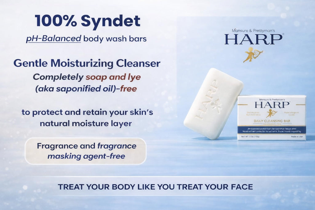 HARP® Fragrance Free Body Wash Bar – pH Balanced (5.0–6.0) Syndet Cleanser, No Lye, Non-Comedogenic, Gentle for Sensitive & Dry Skin, With Shea Butter & Borage Oil. 3-5oz Bars.