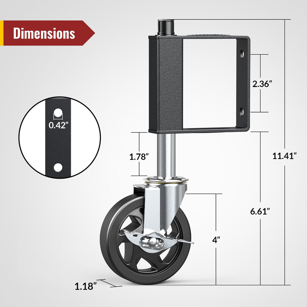 Heavy Duty Gate Wheels for Fences, Yards, Farms, Gate Casters with Spring Loaded, 360 Degree Swivel Max Load Capacity 220lbs