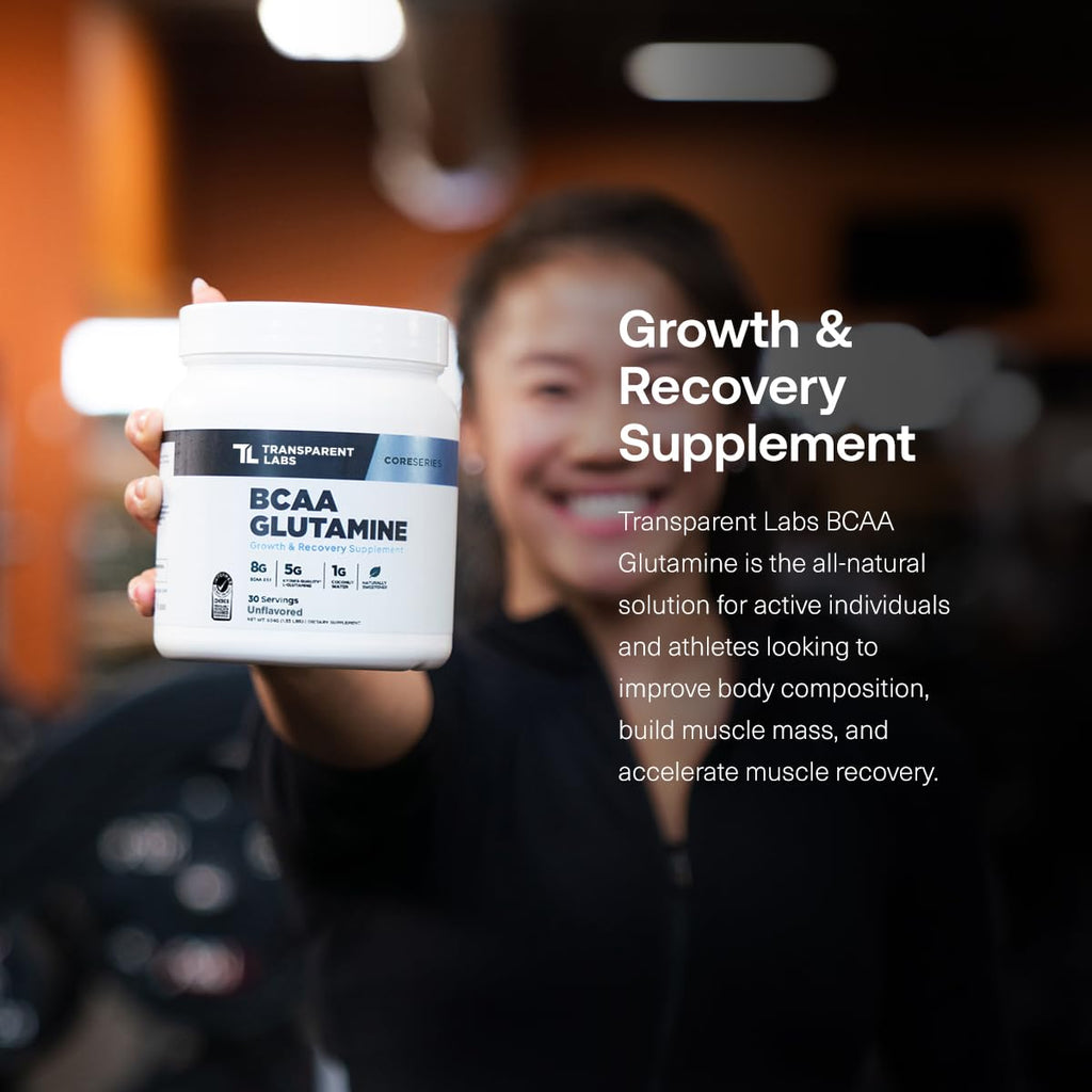 Transparent Labs BCAA Glutamine - 8000 Mg of BCAA Powder with L Glutamine for Post Workout Recovery, Muscle Growth, & Increased Endurance - 30 Servings, Tropical Punch