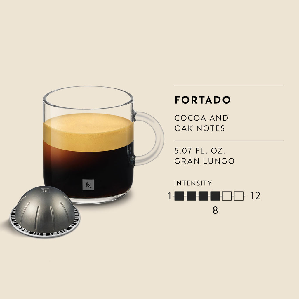 Nespresso Vertuo, Fortado Gran Lungo, Dark Roast, 30-Count Espresso Pods