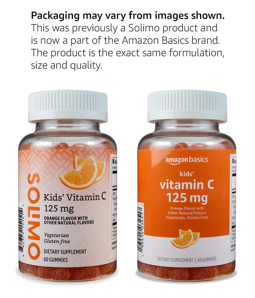 Amazon Basics Kids' Vitamin C 125mg Gummies, Orange, Immune Health, 2 Month Supply (Previously Solimo) 60 Count (Pack of 2)