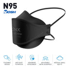BNX N95 Mask NIOSH Certified MADE IN USA Particulate Respirator Protective Face Mask, Tri-Fold Cup/Fish Style, (20-Pack, Approval Number TC-84A-9362 / Model F95B) Black